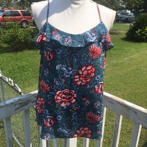 Loft Spaghetti Strap Floral Lined Ruffle Blouse